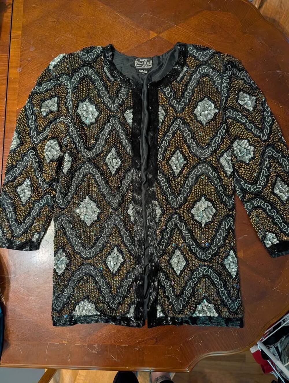 Vintage Jean by Joseph Le Bon beaded silk open jacket glam geometric